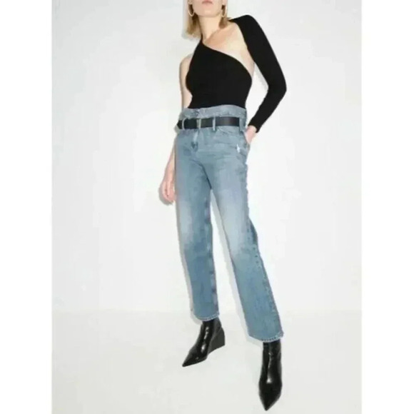 RTA Light Wash Dexter Belted Distressed Boyfriend Straight Leg Jeans M - Picture 1 of 5
